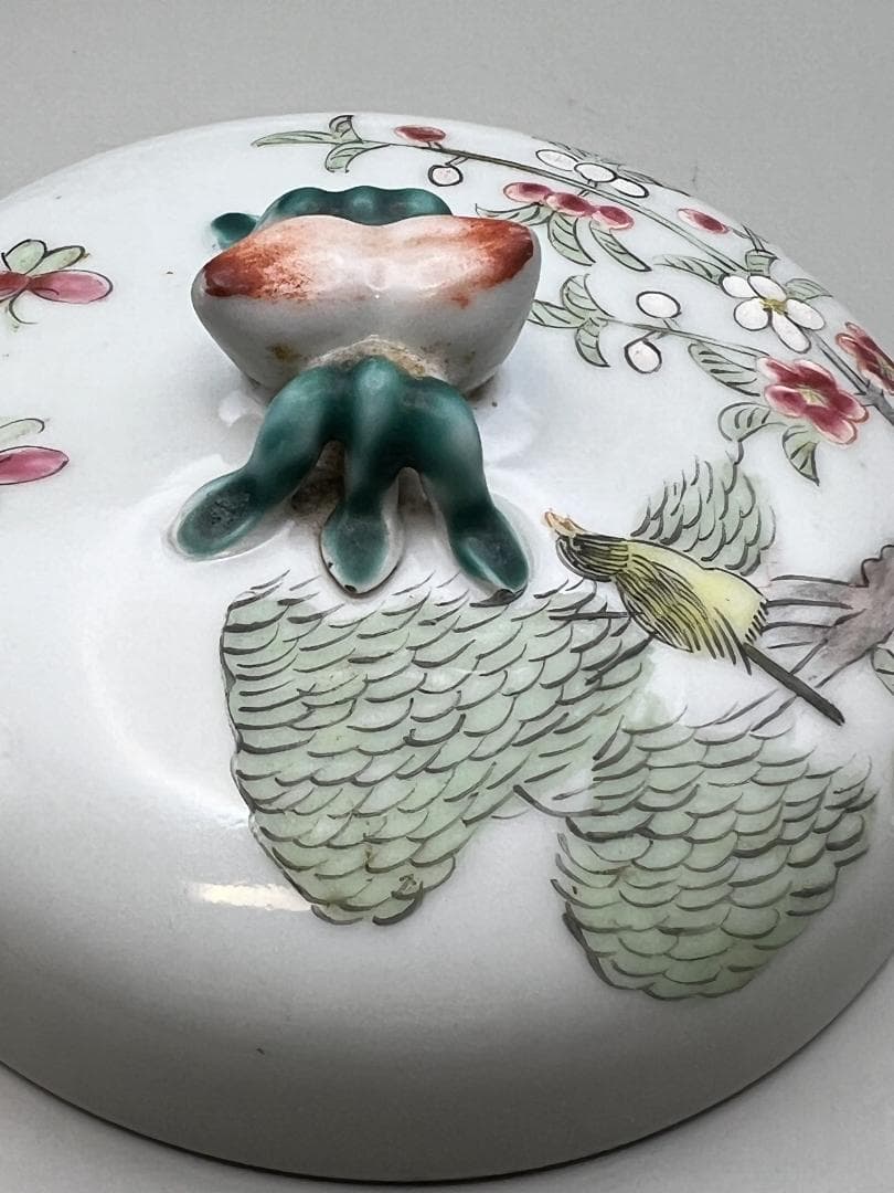 【海】粉彩茶壺　花鳥文　時代　骨董品 時代品 中国美術