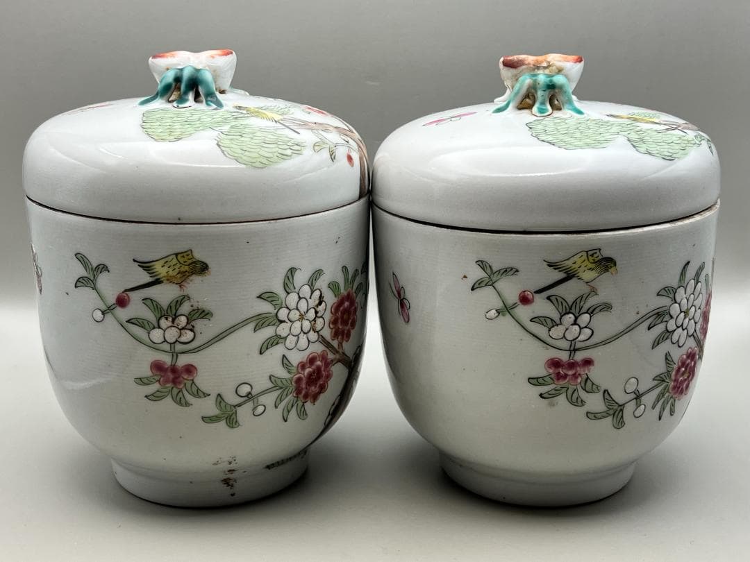 【海】粉彩茶壺　花鳥文　時代　骨董品 時代品 中国美術