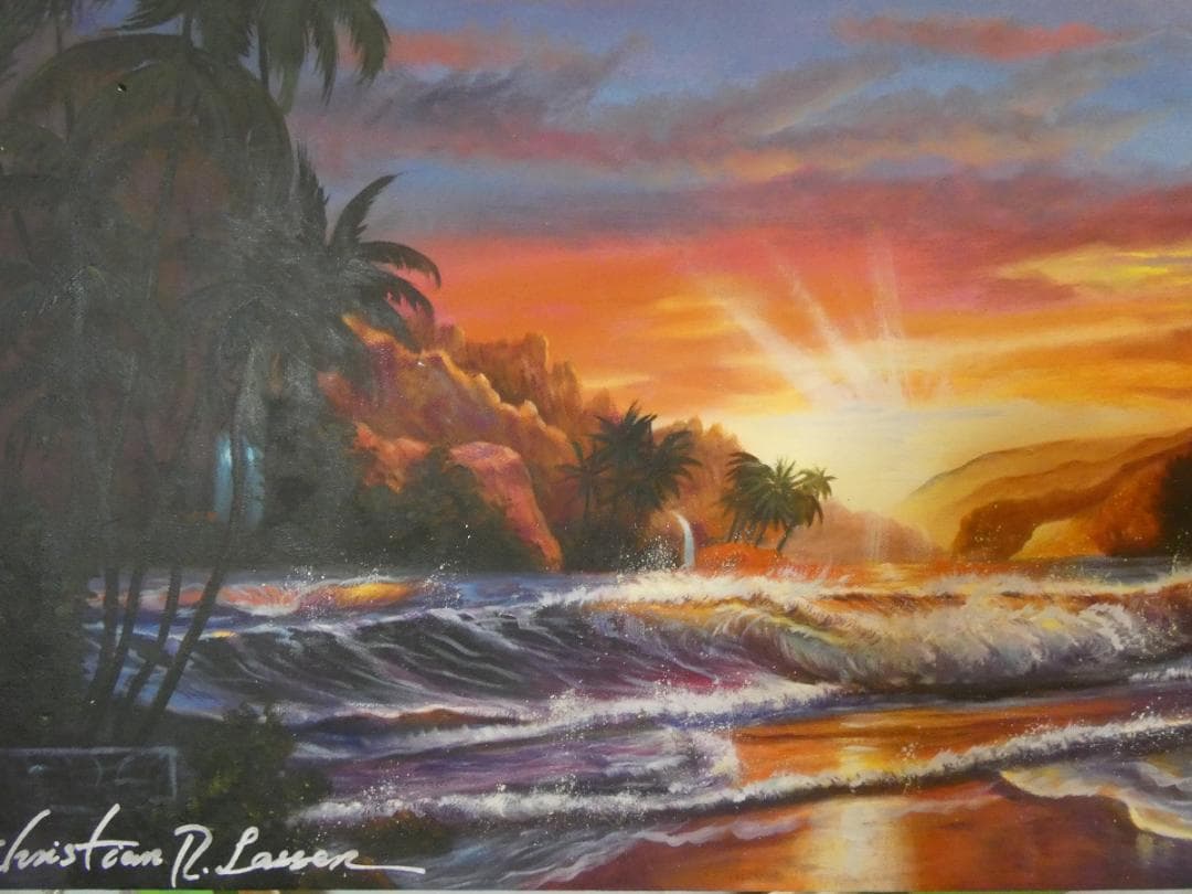 taku　アメリカ 大型油絵 クリスチャン・ラッセン【風景】額付き 手描き