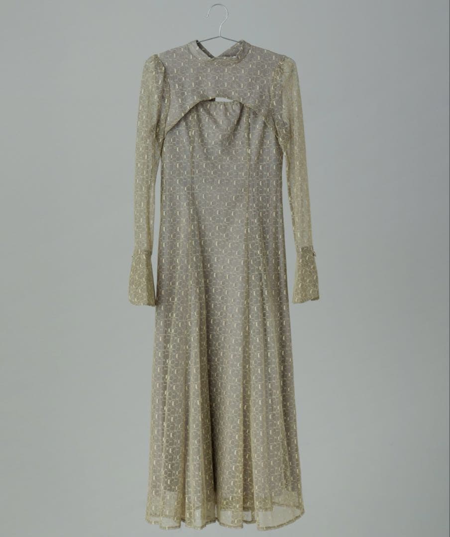 バックオープンジオメトリックドレス パーティードレス イエロー