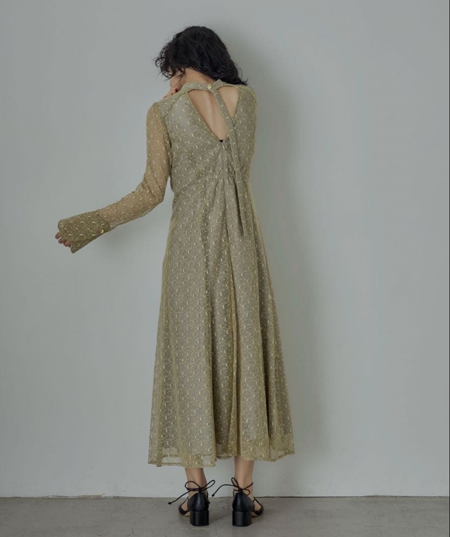 バックオープンジオメトリックドレス パーティードレス イエロー