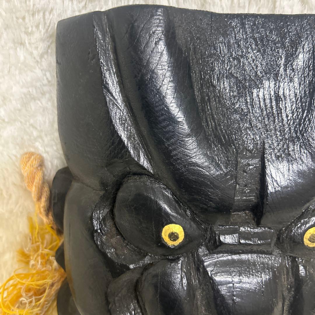 【美品】釜神様　神面　お面　木彫り　大サイズ　能面　工芸　古民家　壁掛け　守り神