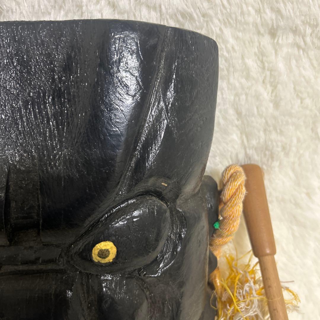 【美品】釜神様　神面　お面　木彫り　大サイズ　能面　工芸　古民家　壁掛け　守り神