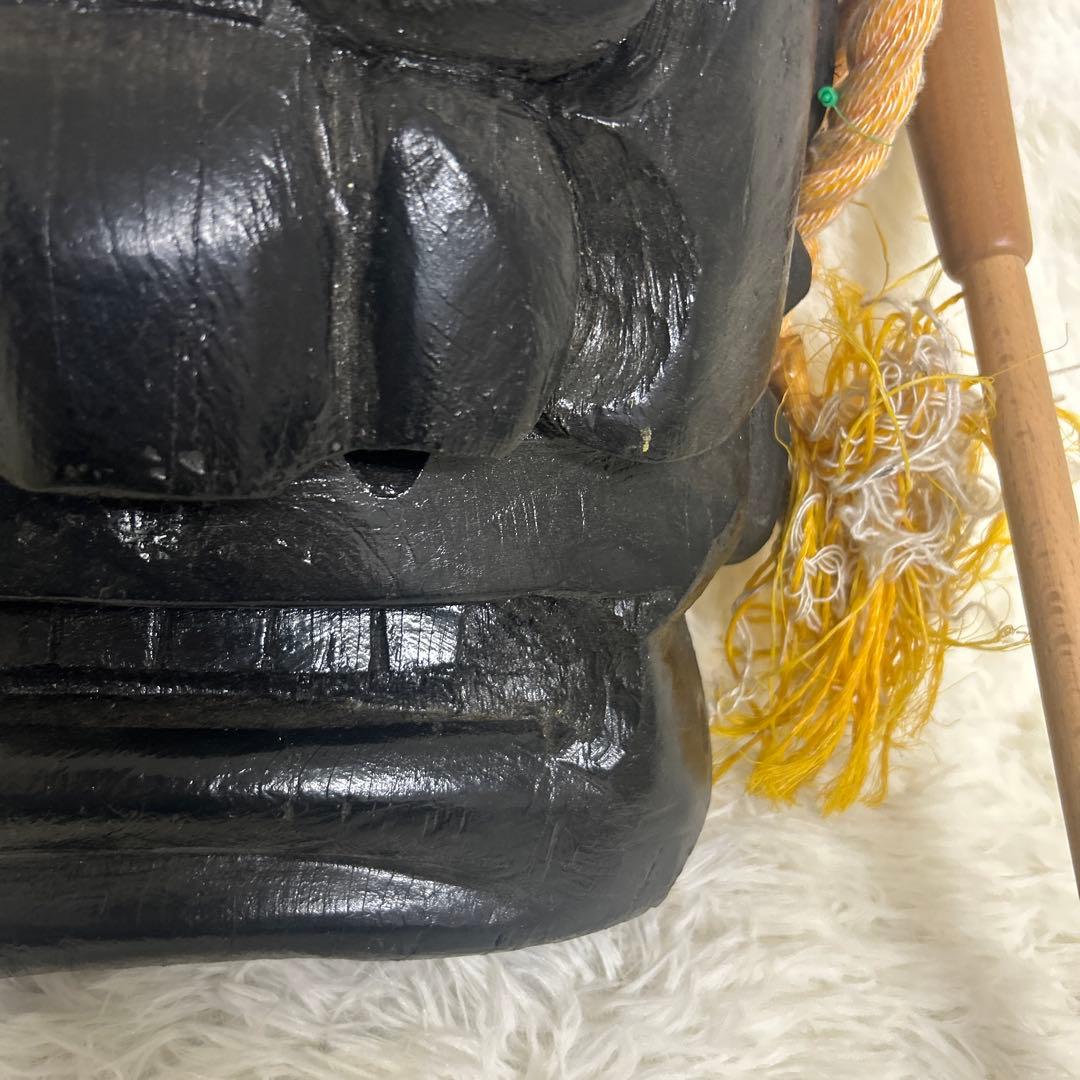 【美品】釜神様　神面　お面　木彫り　大サイズ　能面　工芸　古民家　壁掛け　守り神