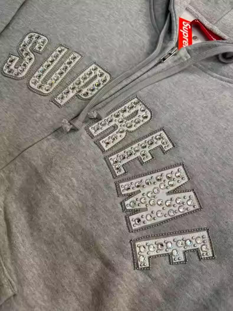 Supreme ストーン装飾 ジップアップパーカー グレー