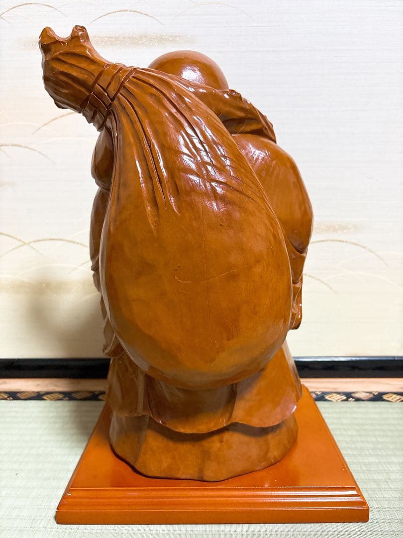 木彫り 布袋様 台座付き