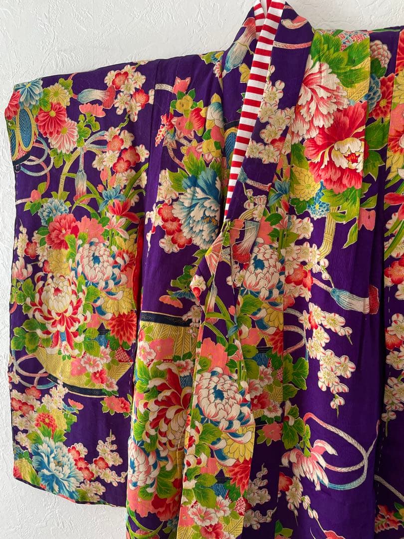 七五三　2歳３歳　正絹アンティークお着物セット　ふわふわチュール