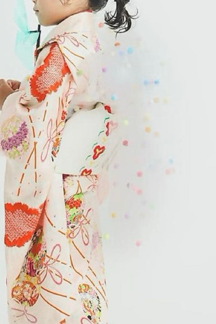 七五三　2歳３歳　正絹アンティークお着物セット　ふわふわチュール