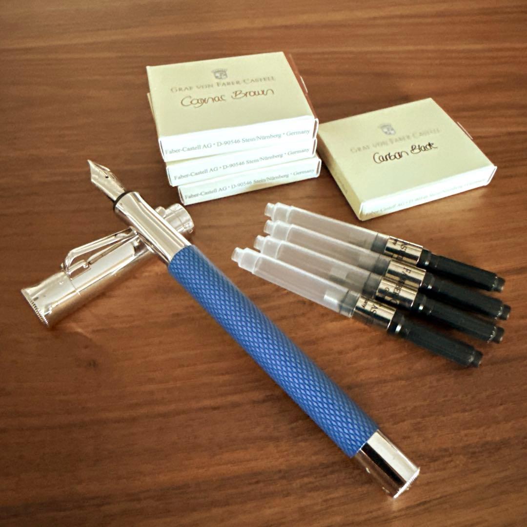ファーバーカステル 万年筆 ギロシェ インディゴ F 細字 インクおまけ付き
