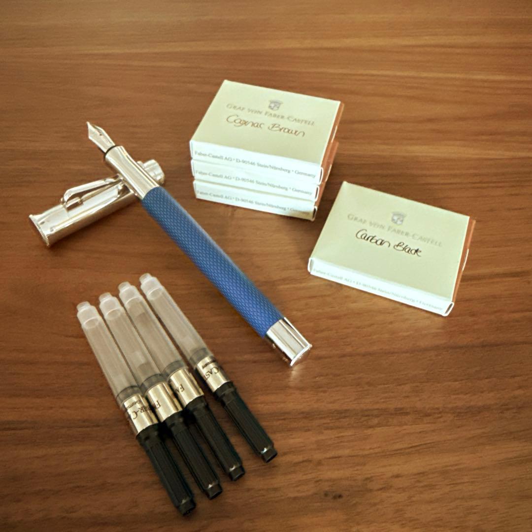 ファーバーカステル 万年筆 ギロシェ インディゴ F 細字 インクおまけ付き