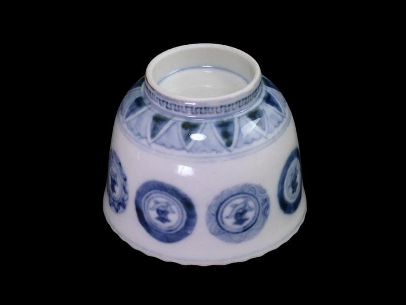 古伊万里　染付　丸紋に赤壁の賦の図　向付　５客　E880AS-fbsp