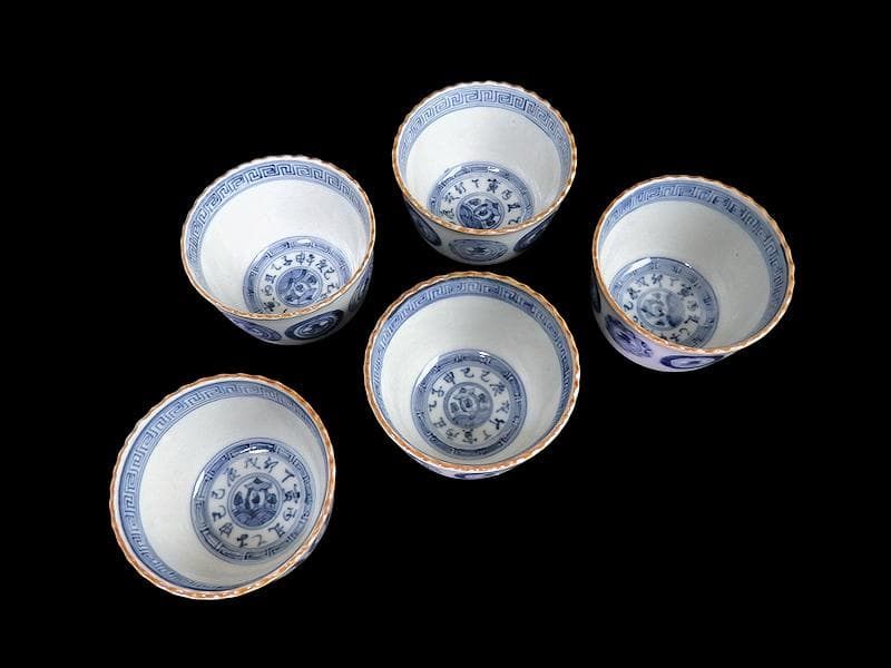 古伊万里　染付　丸紋に赤壁の賦の図　向付　５客　E880AS-fbsp