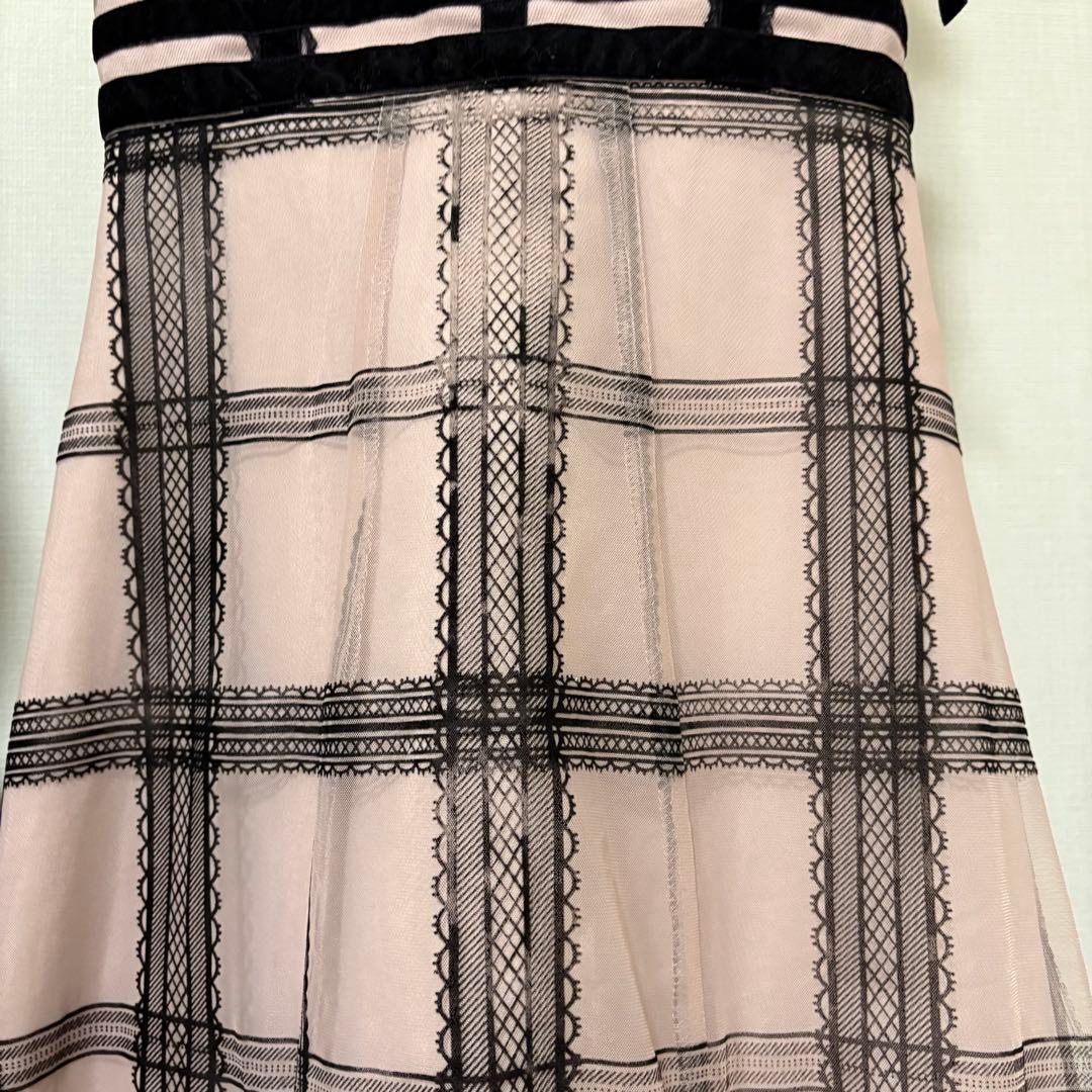 チュールチェックフレアロングドレス