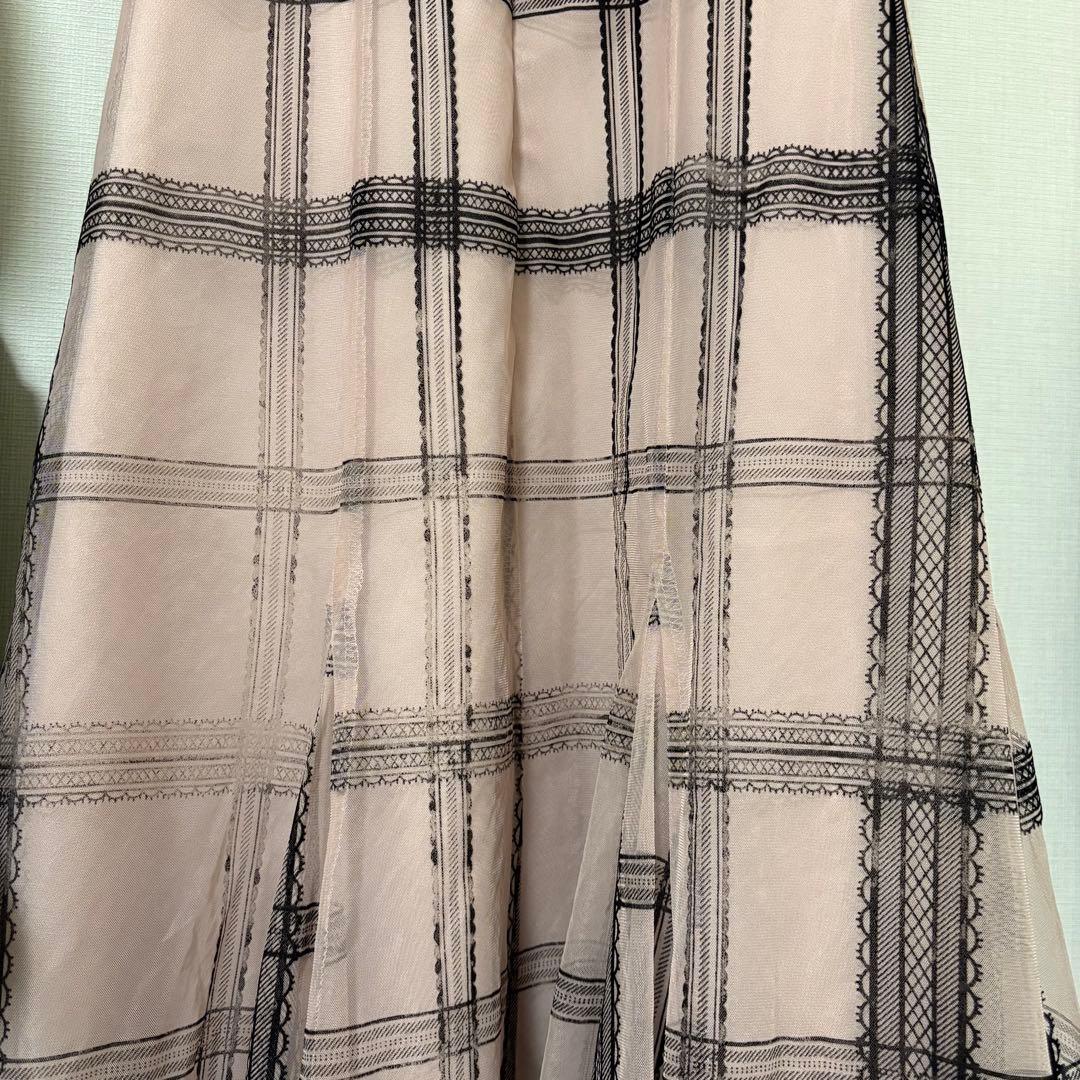 チュールチェックフレアロングドレス