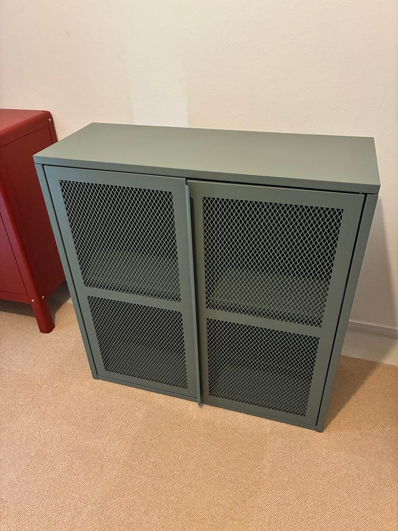 IKEA IVAR イーヴァル キャビネット 扉付, グレーグリーン メッシュ