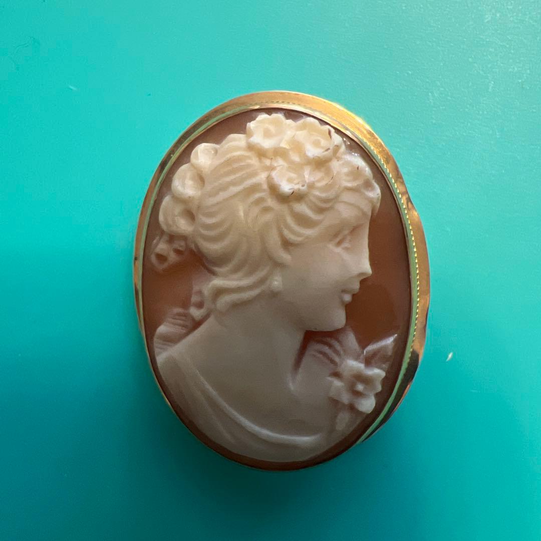 カメオシェルブローチ ペンダントヘッド　女性の横顔　18k部分有り