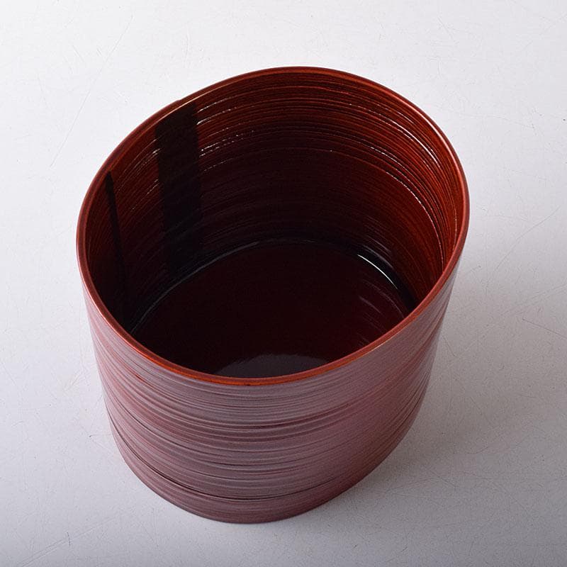 茶道具　伝統工芸　飛騨紅春慶塗　へぎ板曲建水　共箱　C　7863