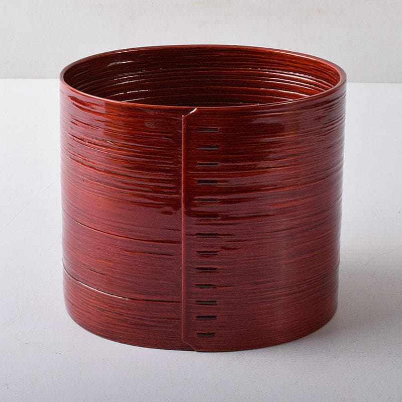 茶道具　伝統工芸　飛騨紅春慶塗　へぎ板曲建水　共箱　C　7863