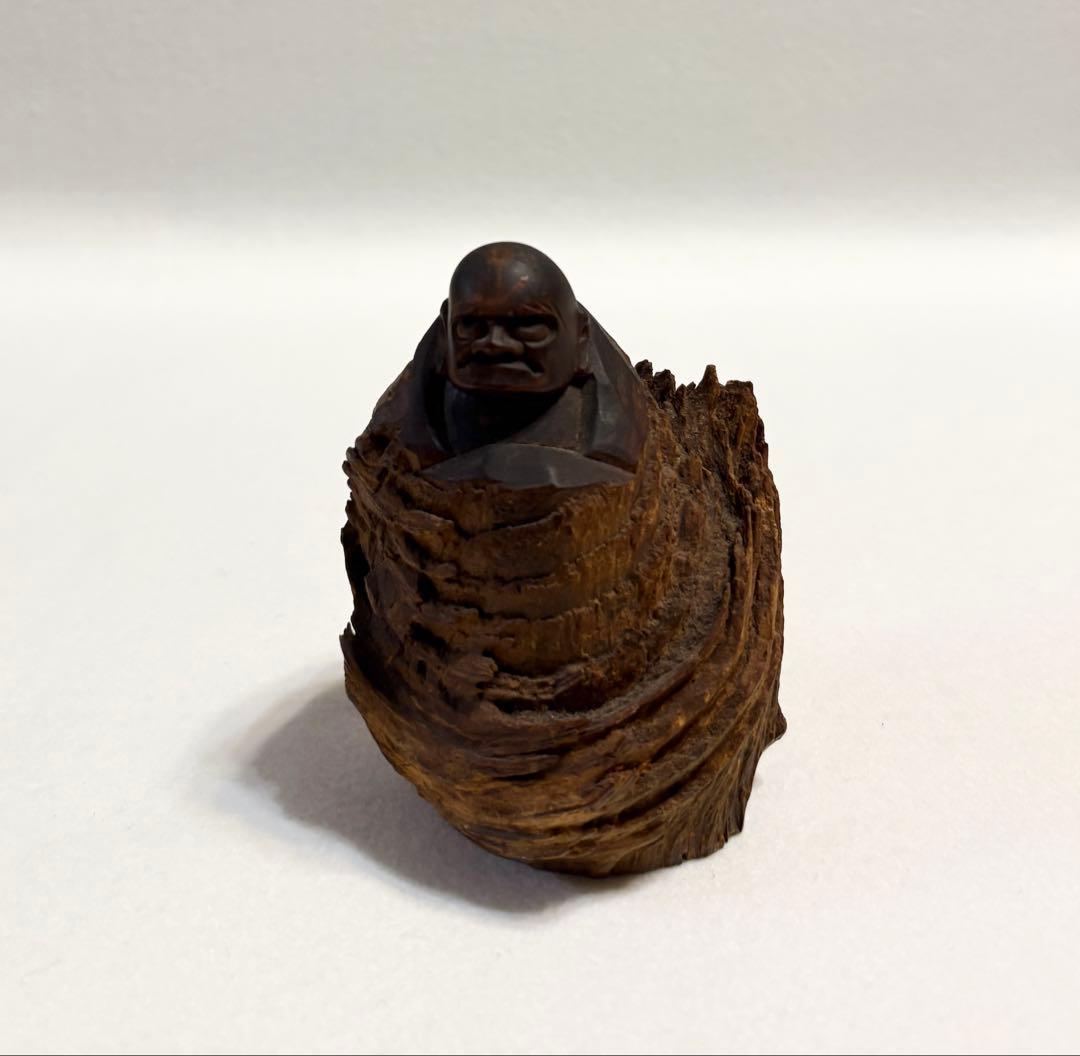 一刀彫 古木 彫刻 達磨 一点物 置物 アンティーク 木彫 仏教 達磨大師