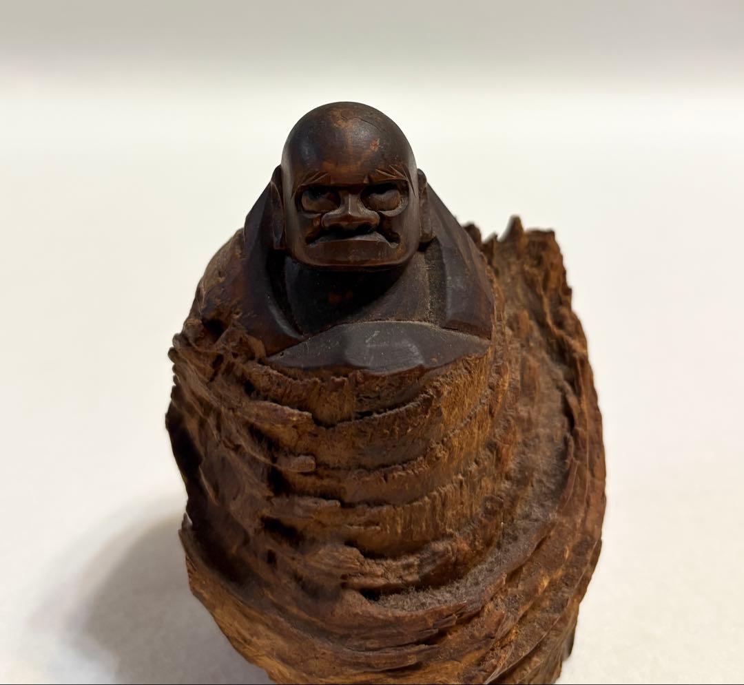 一刀彫 古木 彫刻 達磨 一点物 置物 アンティーク 木彫 仏教 達磨大師