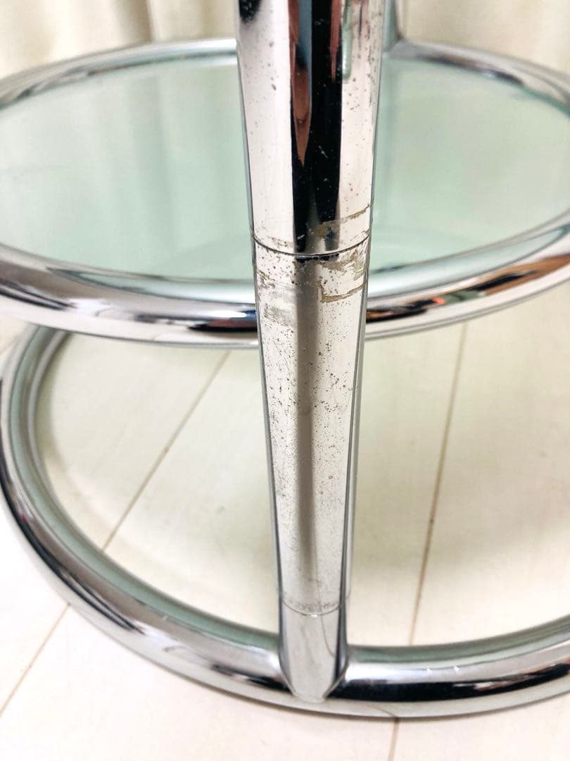 ミッドセンチュリー　ガラステーブル　4段　可変式　丸テーブル　インテリア