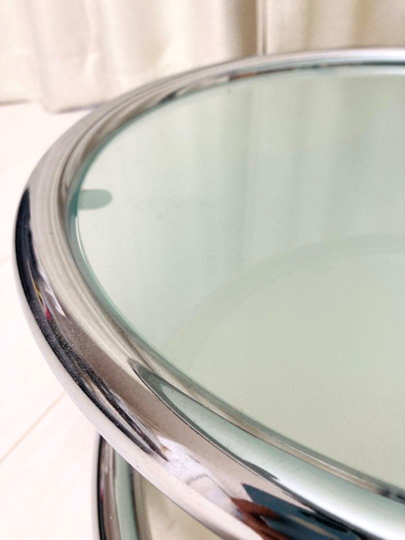 ミッドセンチュリー　ガラステーブル　4段　可変式　丸テーブル　インテリア