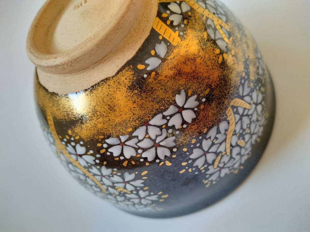 陽炎園　膳所焼　色絵夜桜茶碗　抹茶碗　茶道具　淡海膳所　共箱 共布 栞付