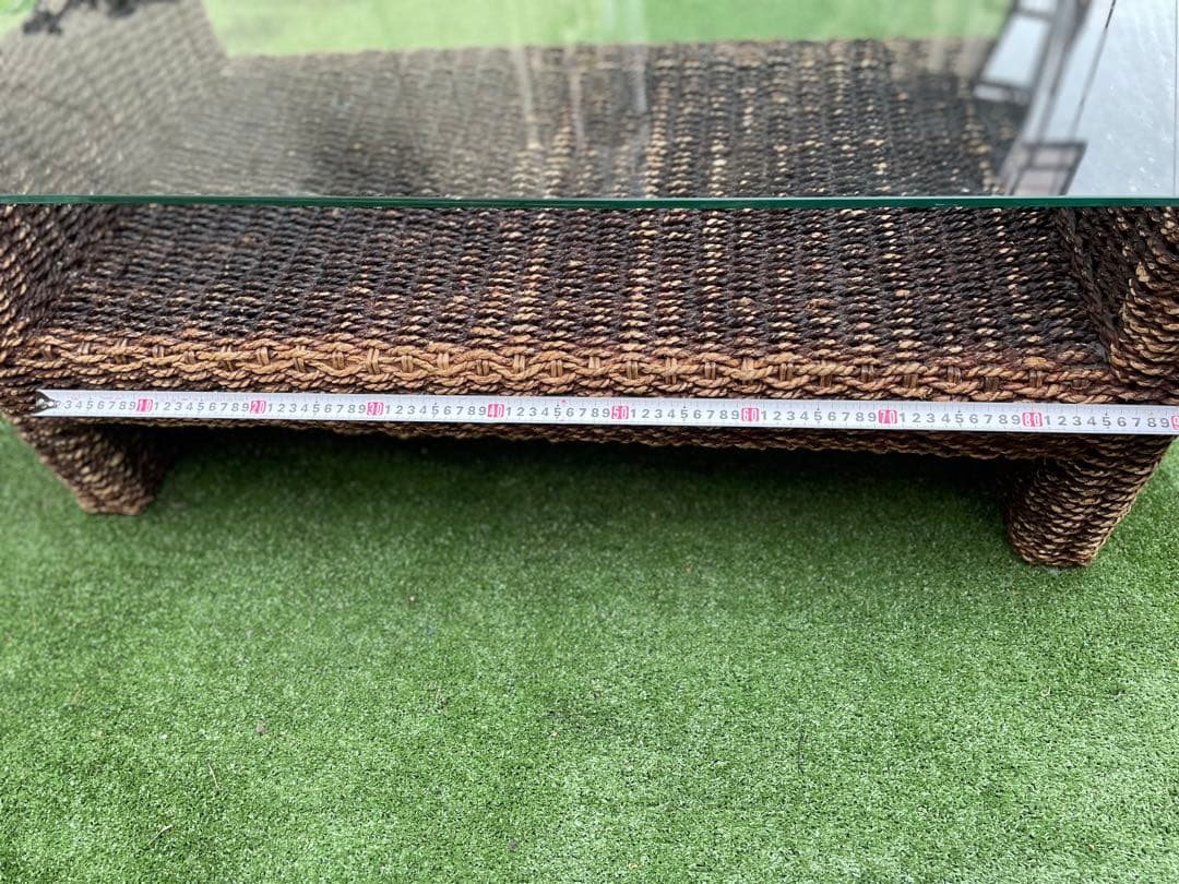 ⭐︎【良質】⭐︎アジアン家具　ダイニングガラステーブル　収納スペース付き