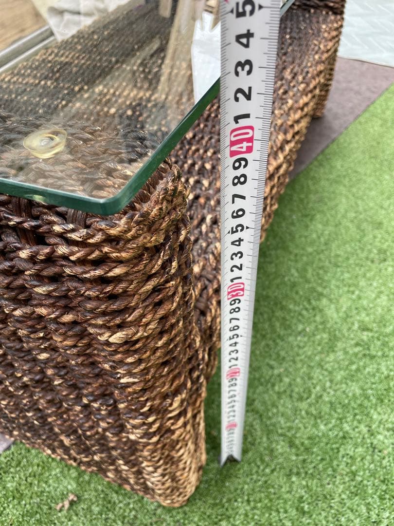 ⭐︎【良質】⭐︎アジアン家具　ダイニングガラステーブル　収納スペース付き