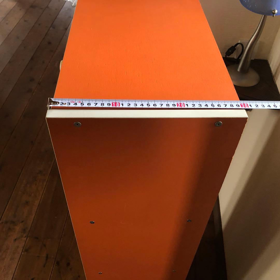 最終値❗️昭和レトロな木製ラック　オレンジ色の引き出しは3段 赤いつまみが可愛い