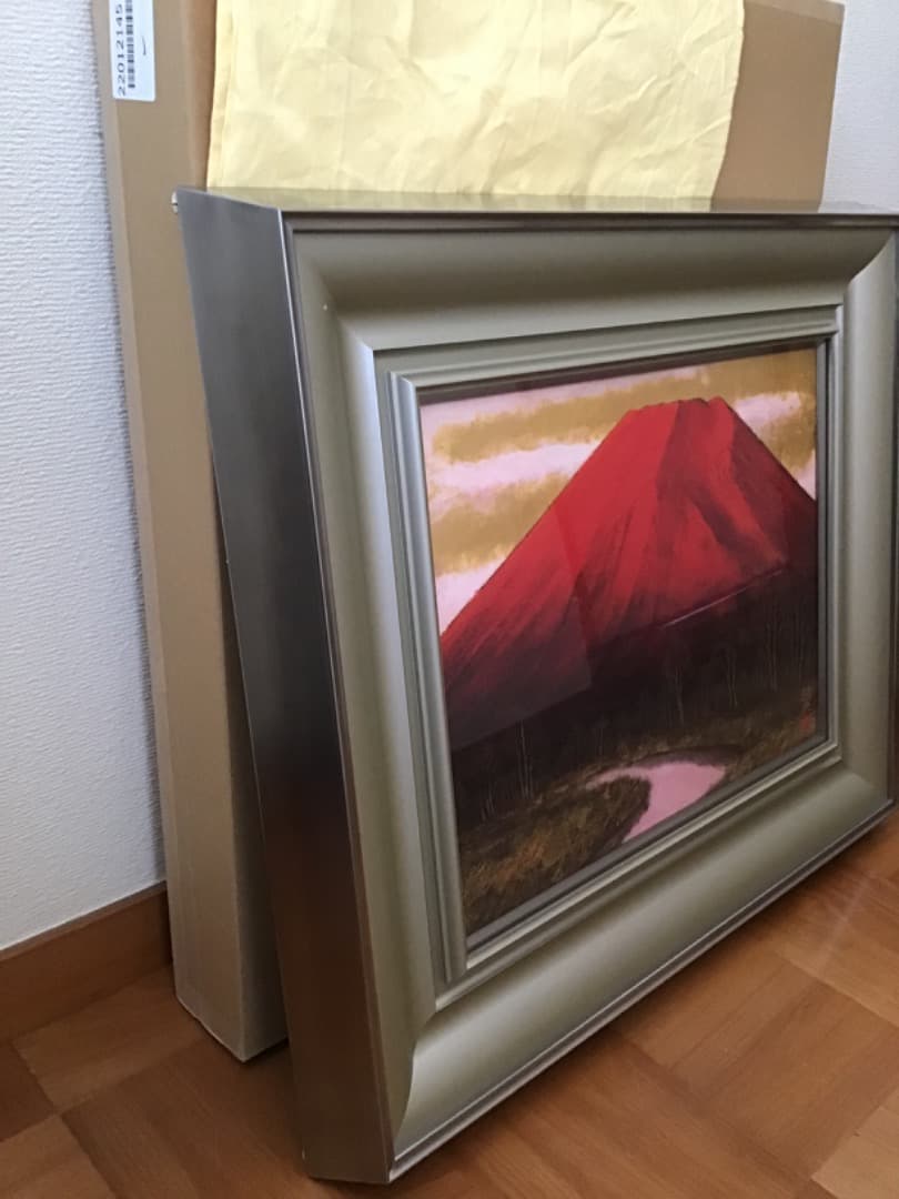 暁富士　桝田靖夫　日本画　6号　赤富士　風水