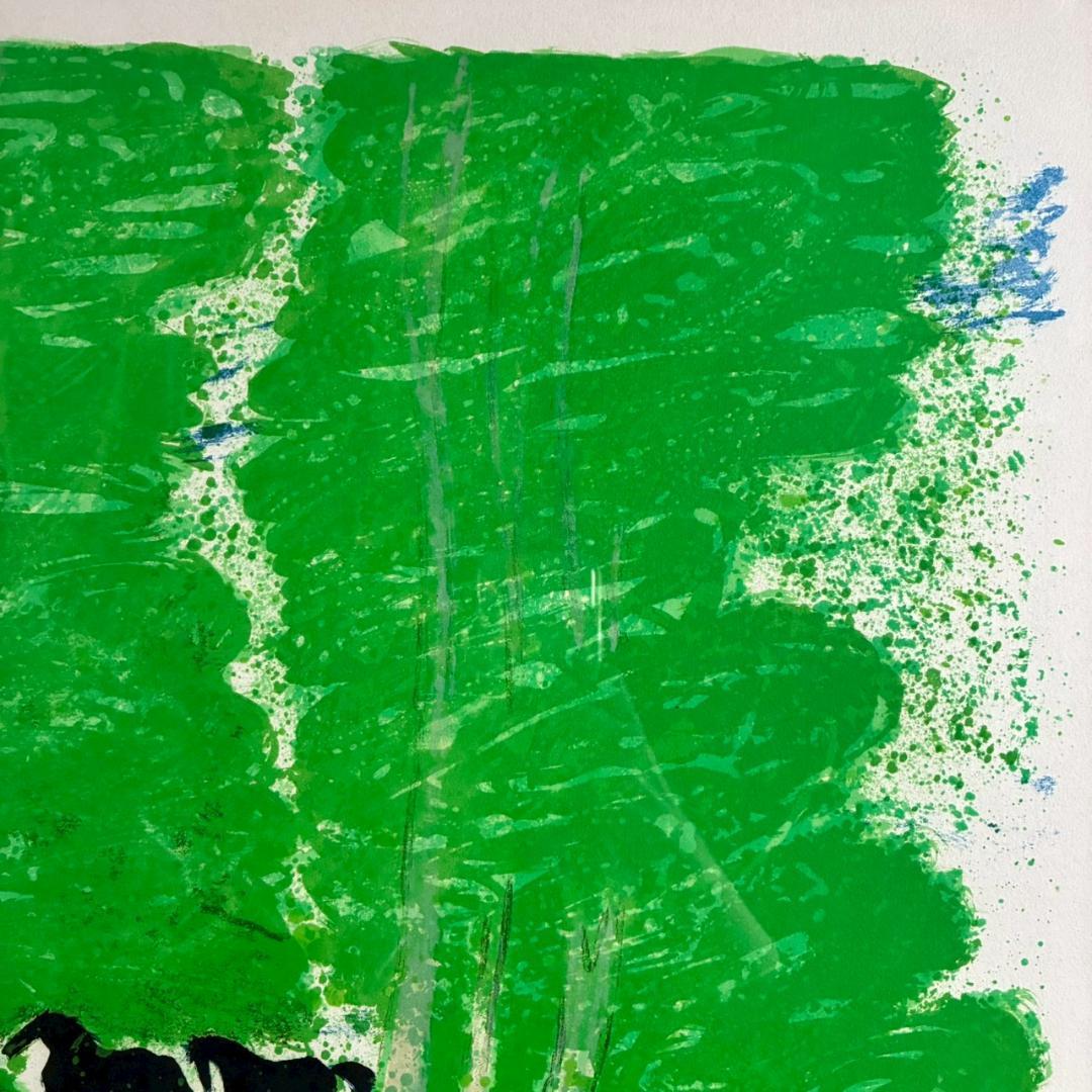 美品 アンドレ・ブラジリエ「池の小馬」リトグラフ 大作 直筆サイン入り 額縁入り