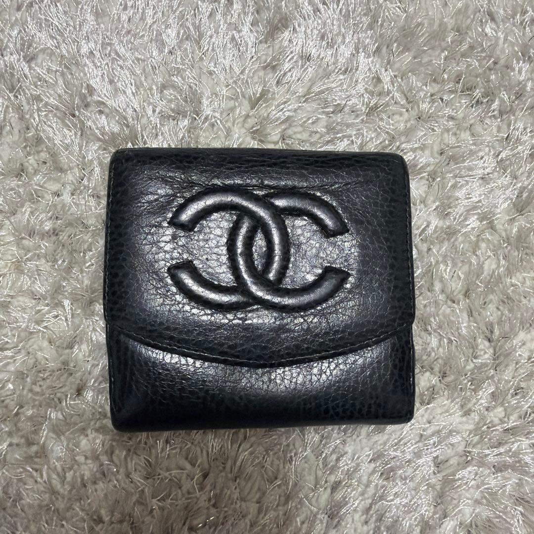 CHANEL 二つ折り財布 ブラック レザー