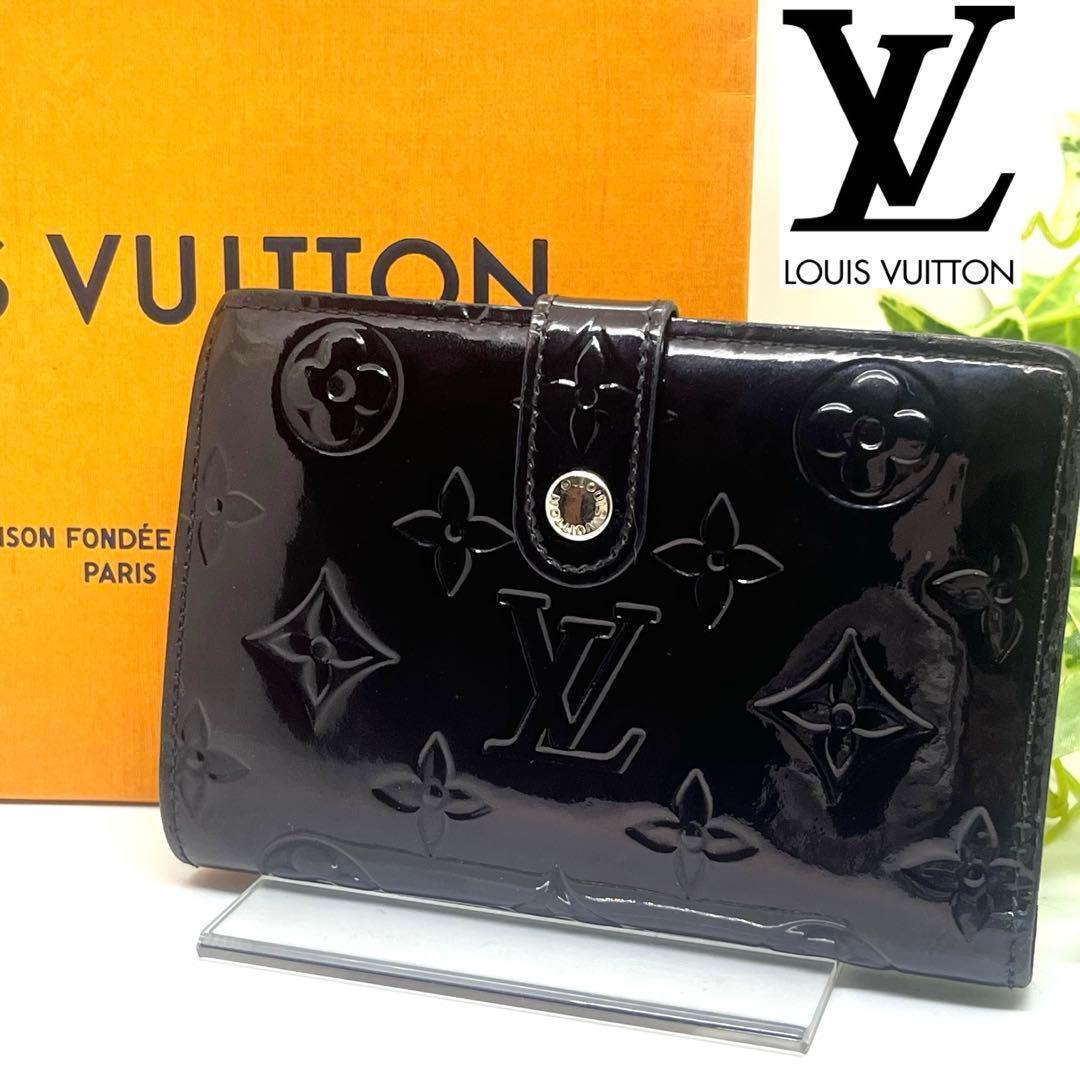 ルイヴィトン ヴェルニ がま口 二つ折り財布 エナメル モノグラム 黒