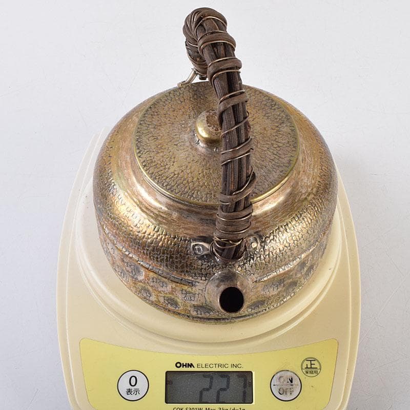 煎茶道具　白銅いぶし銀　槌目　銀瓶　湯沸　約227g　M　R9523
