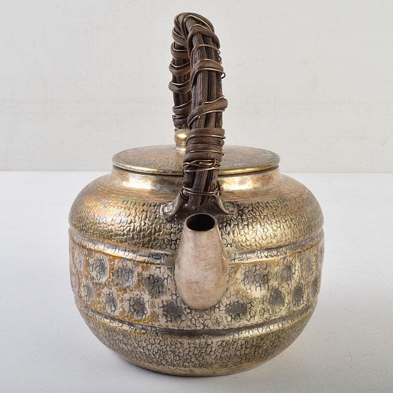 煎茶道具　白銅いぶし銀　槌目　銀瓶　湯沸　約227g　M　R9523