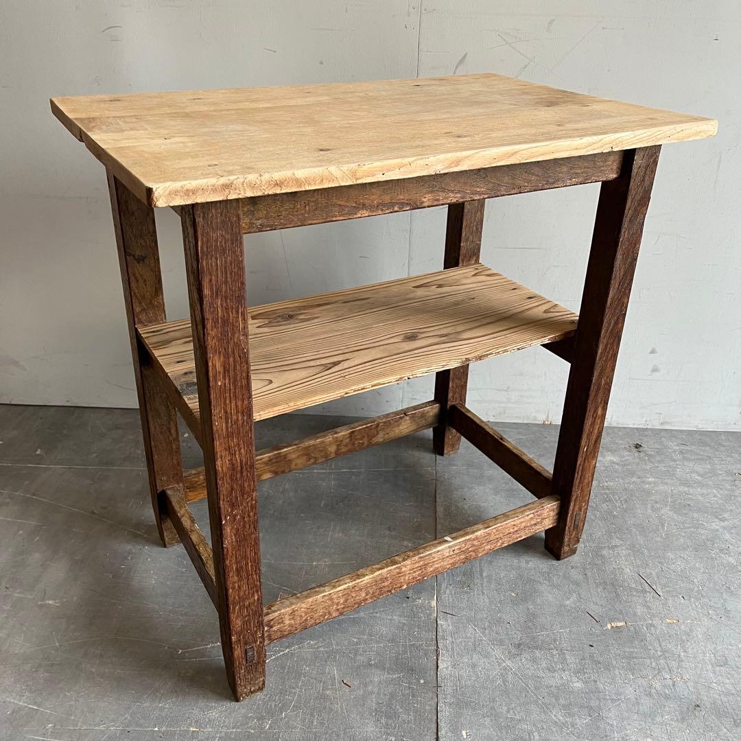 アンティーク 無垢材 サイドテーブル 飾り棚 棚 作業台 レトロ