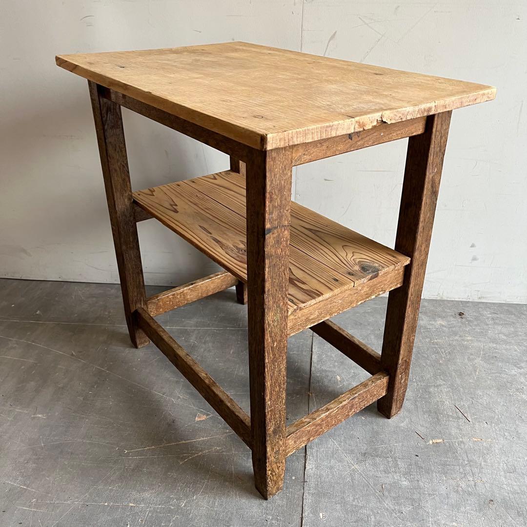 アンティーク 無垢材 サイドテーブル 飾り棚 棚 作業台 レトロ