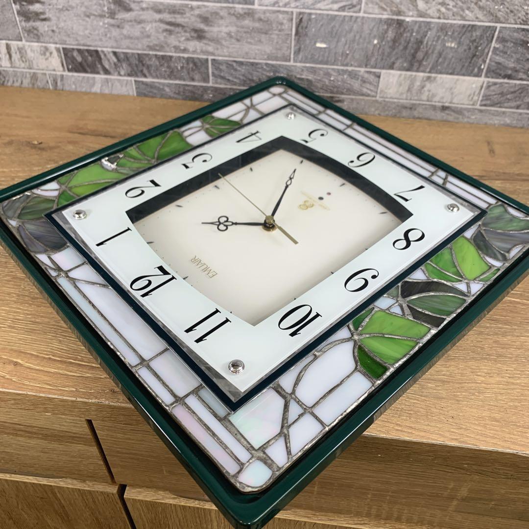 生産終了品　希少　リズム時計　EMUAIR　ステンドグラス枠　電波掛け時計