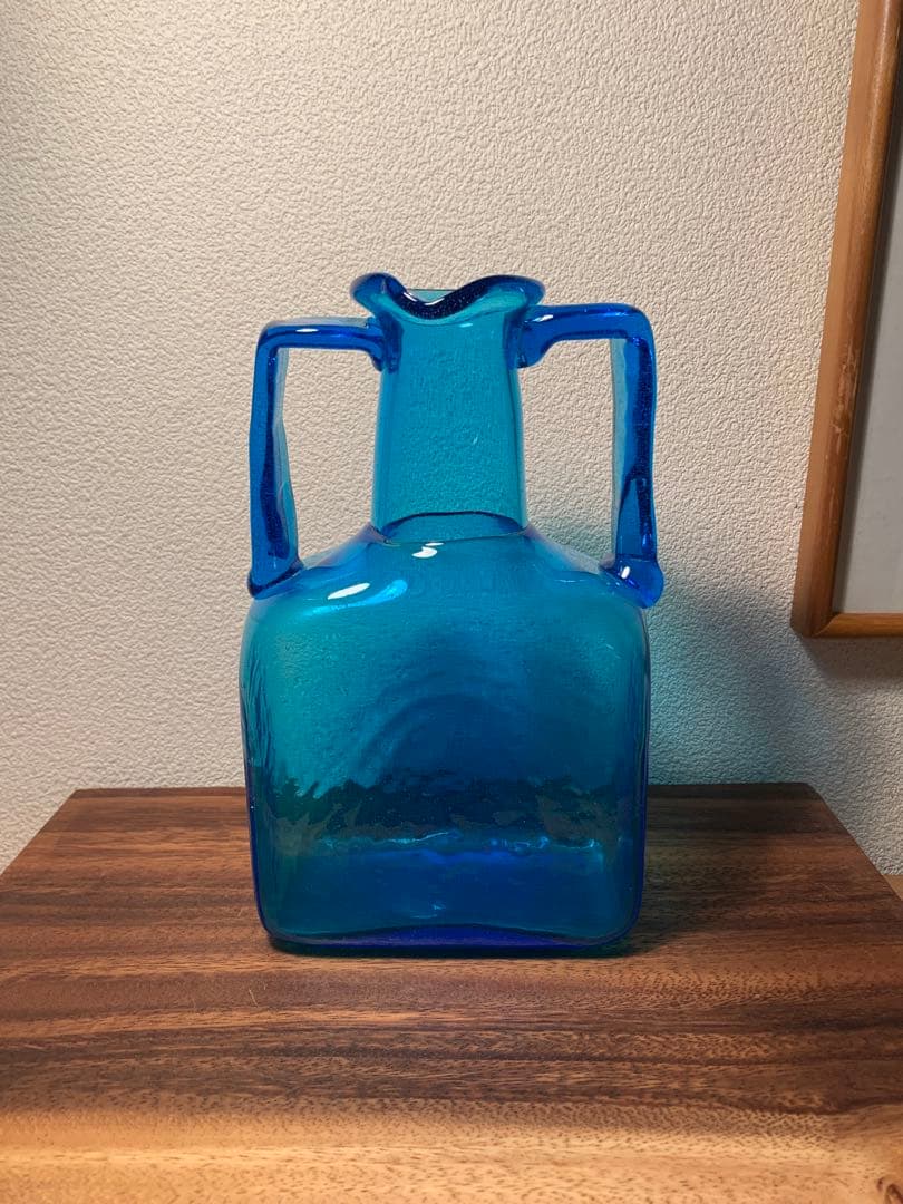 倉敷ガラス 小谷眞三 両耳付花瓶 民藝 小谷ブルー