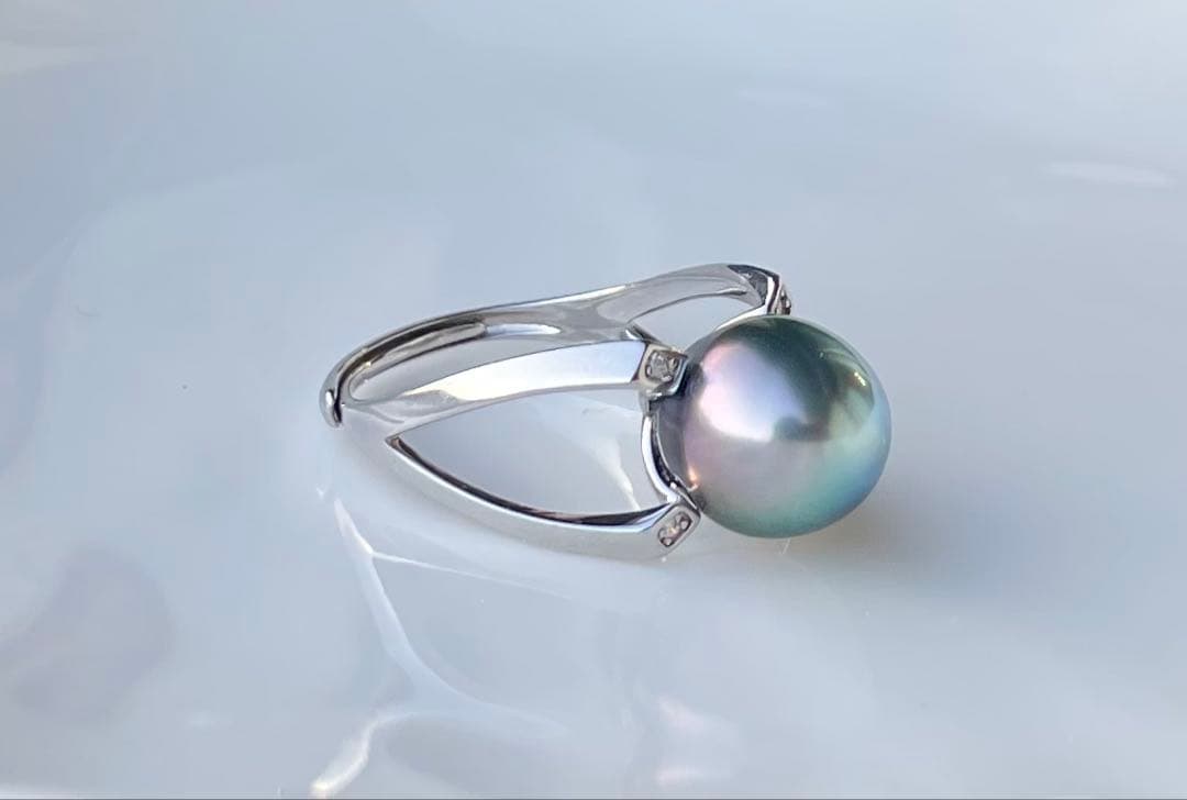 黒蝶真珠 タヒチ 南洋パール 高品質 絶品照り s925リング 指輪 ピーコック