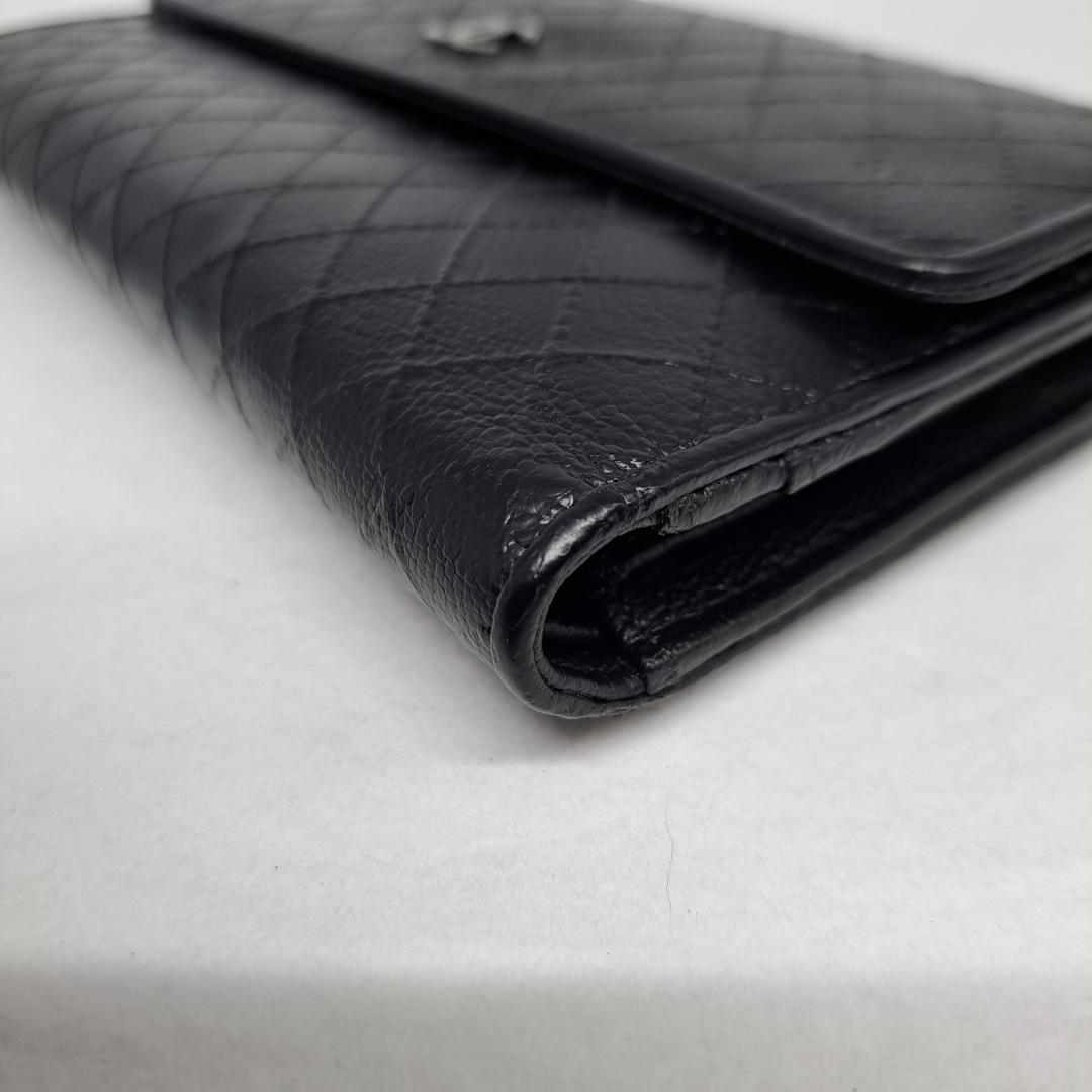 CHANEL　ワイルドステッチ　ブラック　三つ折り財布　長財布　財布