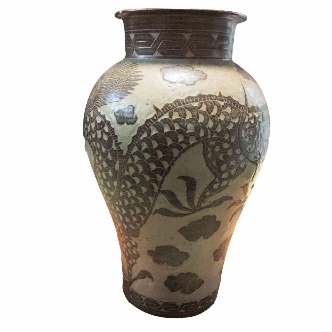 中国古玩　磁州窯雲龍文壺　花瓶　置物　時代