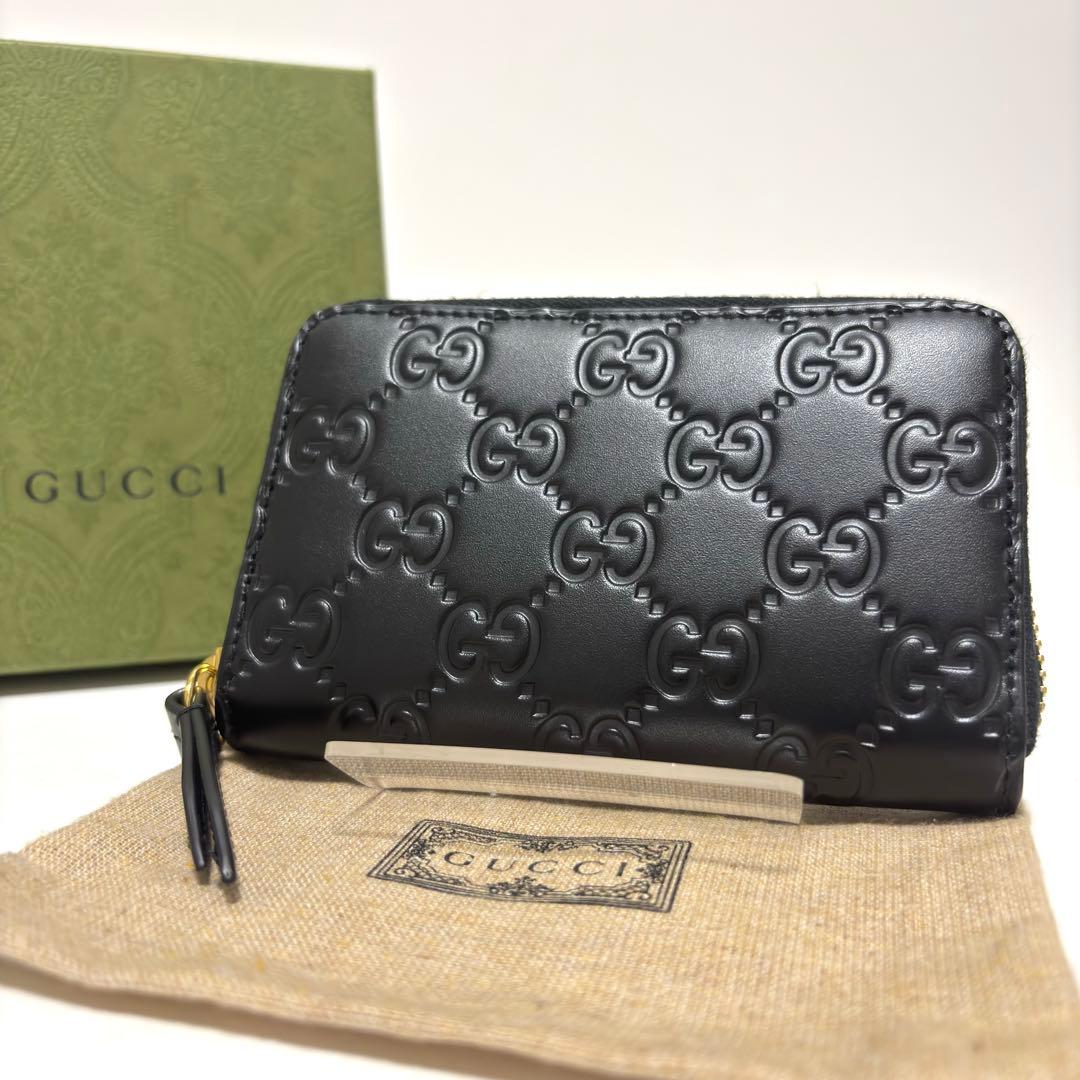 472✨未使用級✨グッチ ケース シマ レザー GG柄 ラウンドファスナー