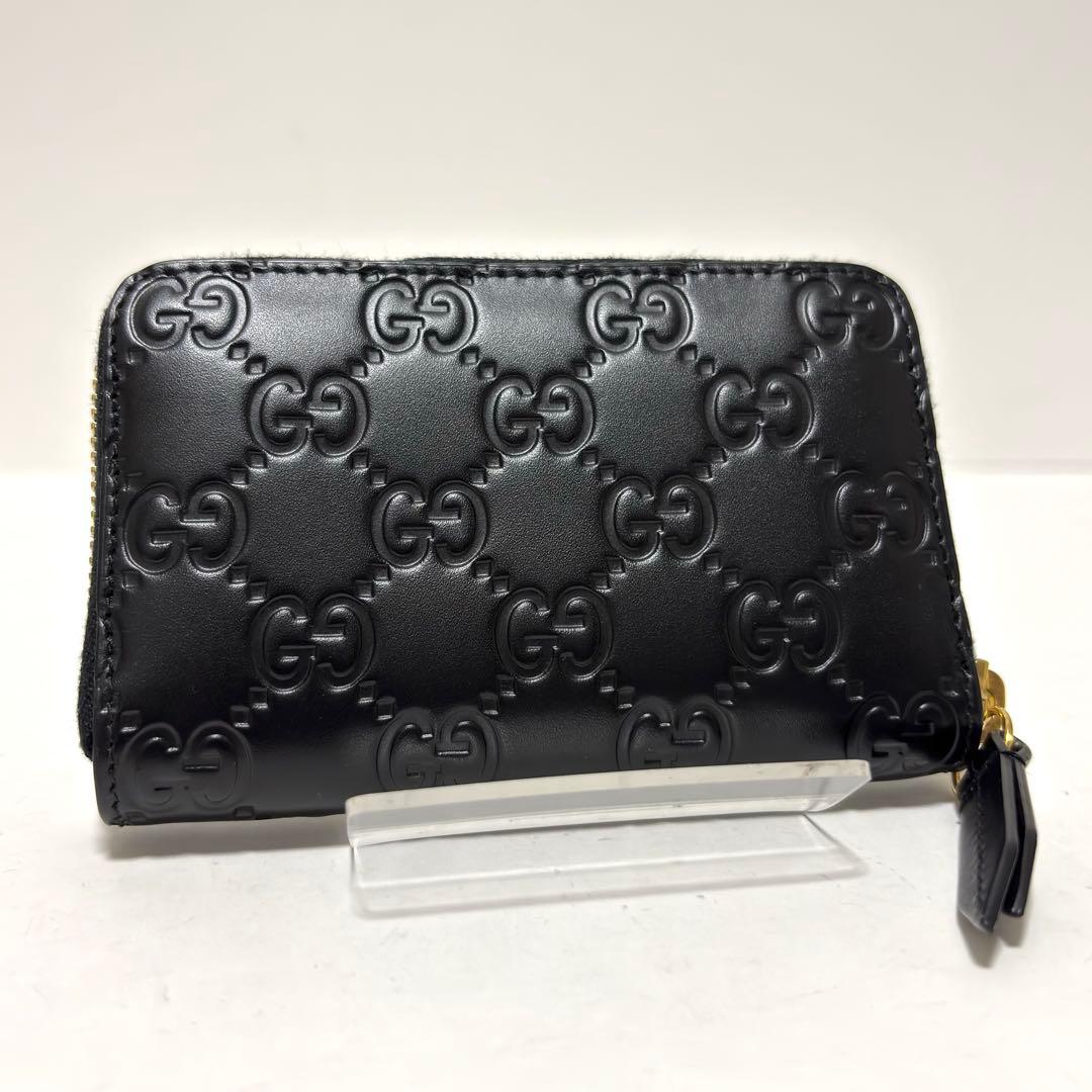 472✨未使用級✨グッチ ケース シマ レザー GG柄 ラウンドファスナー
