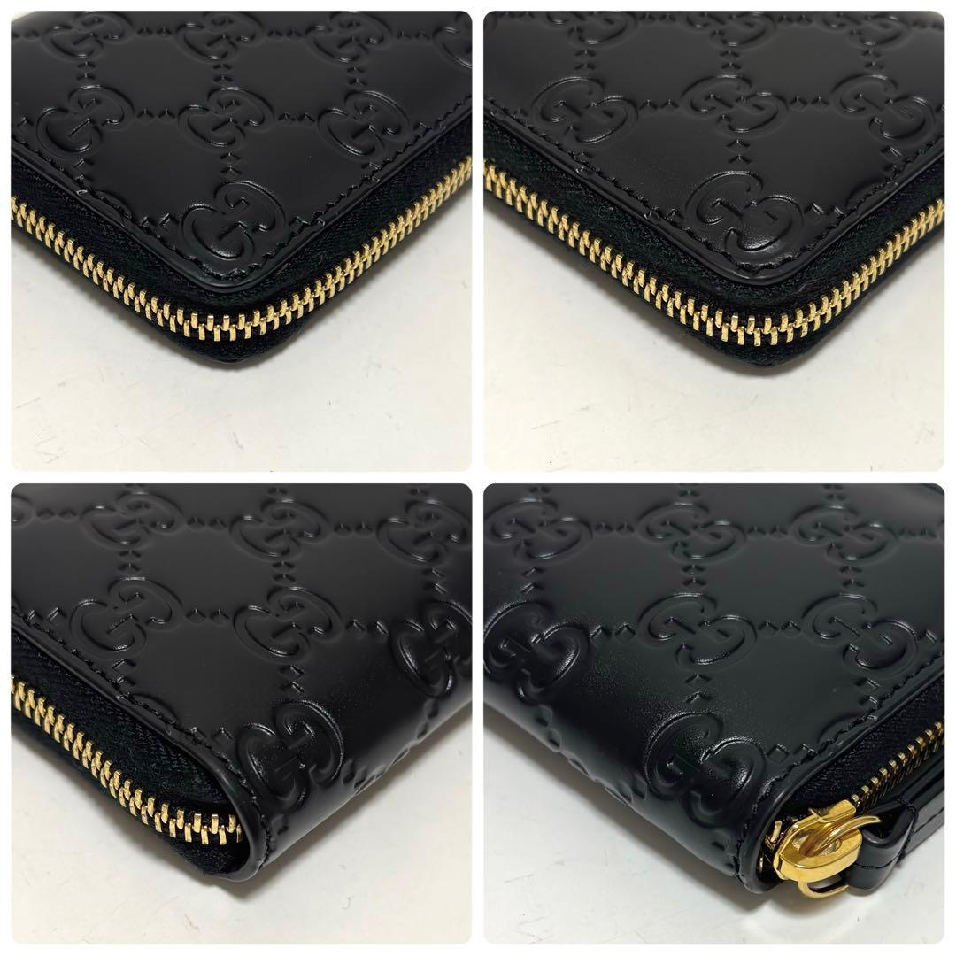 472✨未使用級✨グッチ ケース シマ レザー GG柄 ラウンドファスナー