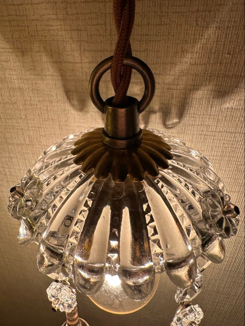 フランス アンティーク ピンクムラーノガラスの小さな可愛らしいミニシャンデリア＊