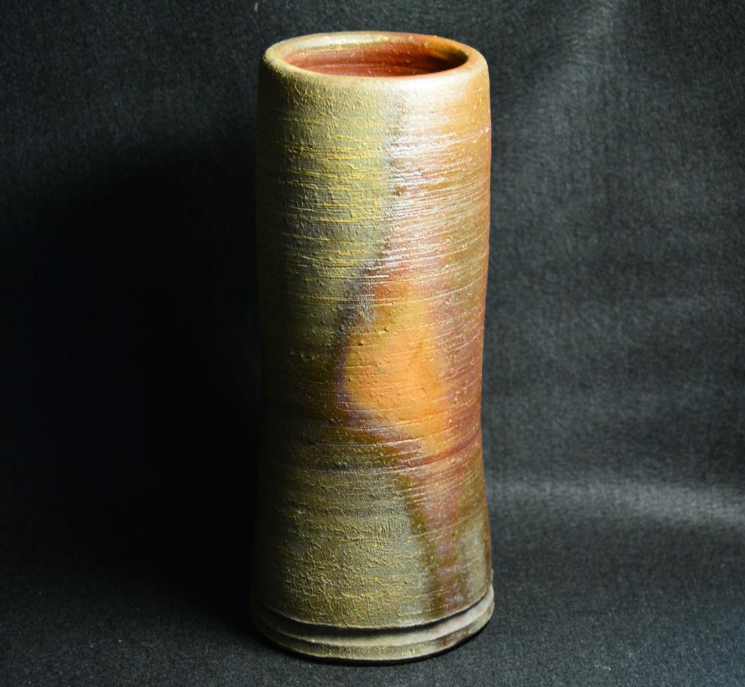 人間国宝　藤原雄　カセ胡麻窯変花入（最上位作） M257