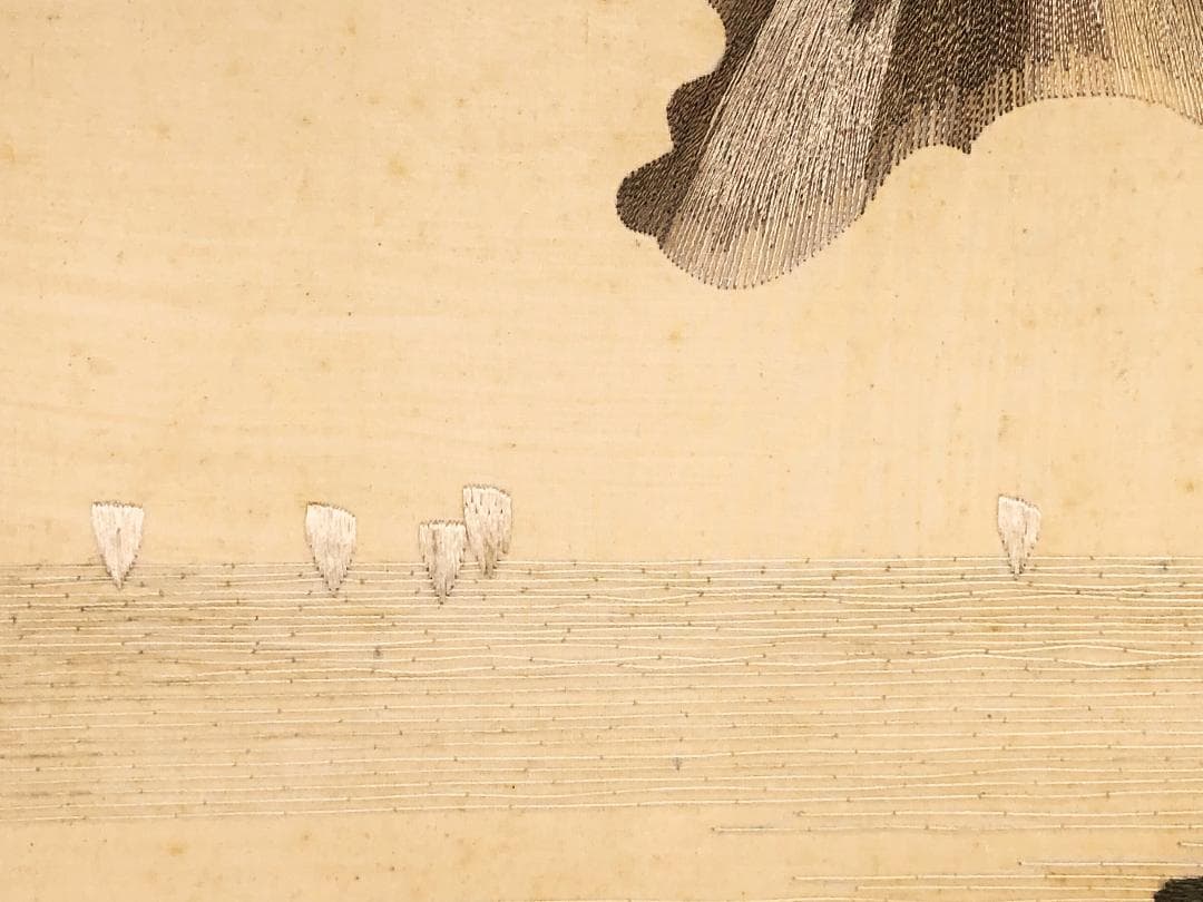 【 山下清 刺繍画 】　富士白砂青松図　蔵出　43×34ｃｍ