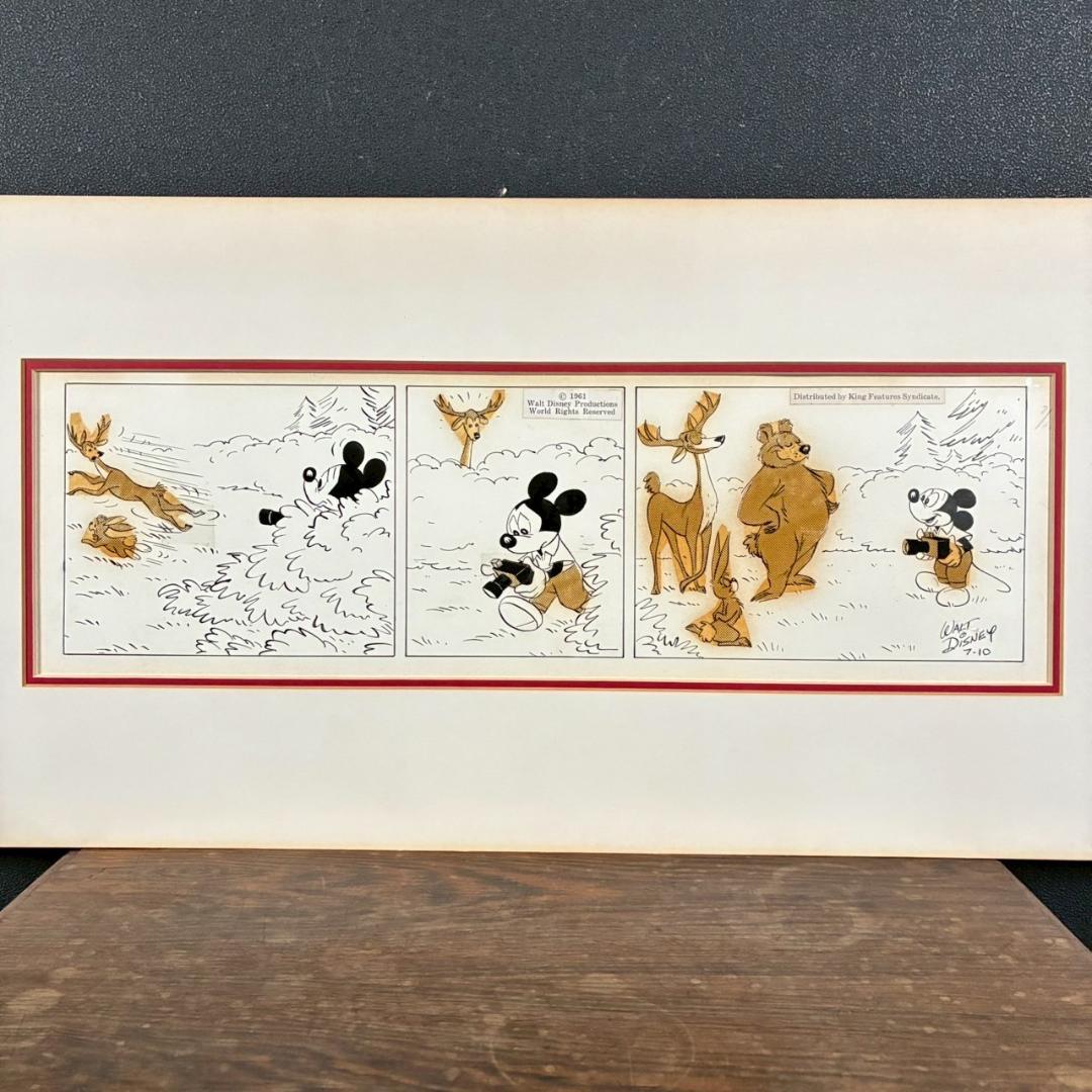 ウォルト・ディズニー ミッキーマウス３コマ漫画 原画 1961年 直筆サイン入